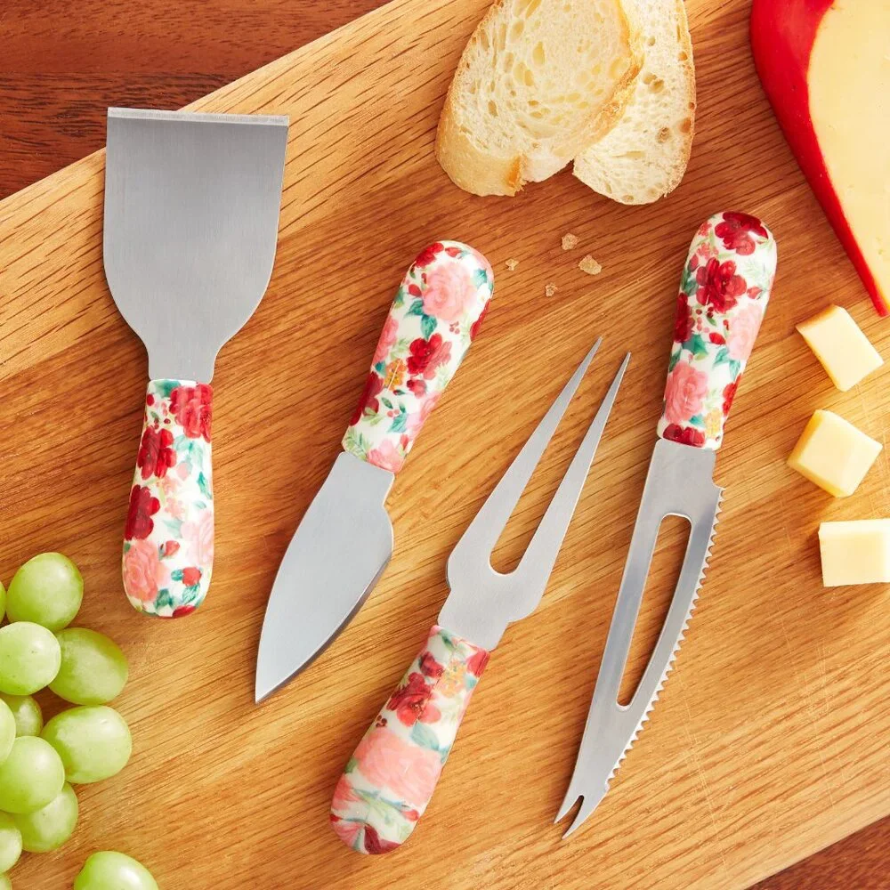 Pioneer Woman Cheese Knife Serving Set 4 pieces Cheerful Rose New